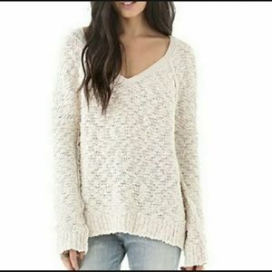 Free People Songbird Ivory Boucle Knit Cozy Sweater Pullover Boho